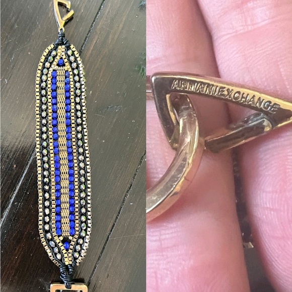 Armani Exchange Gold and Blue Beaded Cuff Bracelet - Picture 2 of 6